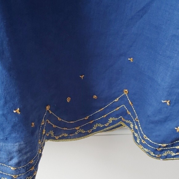 LILLY PULITZER NAVY BLUE GOLD BEADED LINEN TUNIC SIZE MEDIUM - Picture 8 of 10